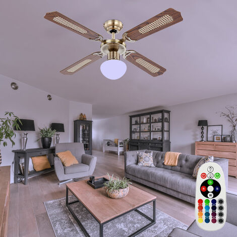 Ventilatore da soffitto a LED con interruttore a tirare ventilatore lampada da soffitto telecomando ventilatore plafoniera dimmerabile, avanti-ritorno, 1x LED RGB 3,5W 320Lm, P 106,6 cm