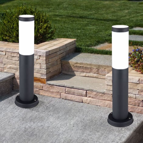 Set di 2 lampade con base in acciaio inossidabile illuminazione del percorso del giardino stand da esterno luci da cortile in piedi antracite