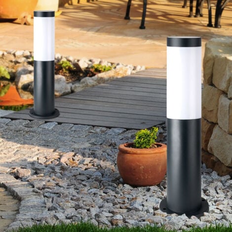Set di 2 lampade con base in acciaio inossidabile illuminazione del percorso del giardino stand da esterno luci da cortile in piedi antracite