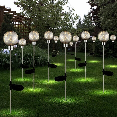 Set di 12 lampade plug-in per esterni a LED SOLAR faretti a sfera illuminazione da giardino luci a picchetto per cortile da terra