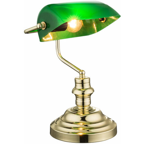 Lampada da Tavolo Retrò, con Catena, Paralume in Vetro Inclinabile, Base in Legno, E27, da Scrivania, Verde, Relaxdays | Leroy Merlin
