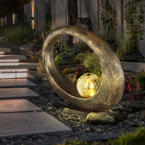 Lampada solare decorativa da giardino per decorazione esterna Lampada  solare da tavolo da giardino per balcone, sfera di vetro a forma di anello  oro, LED bianco caldo, LxH 32,5x32 cm