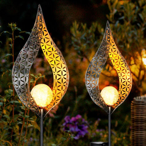 Lampada solare da tavolo lampada da terra decorazione da giardino effetto  fiamma oro batteria, metallo vetro