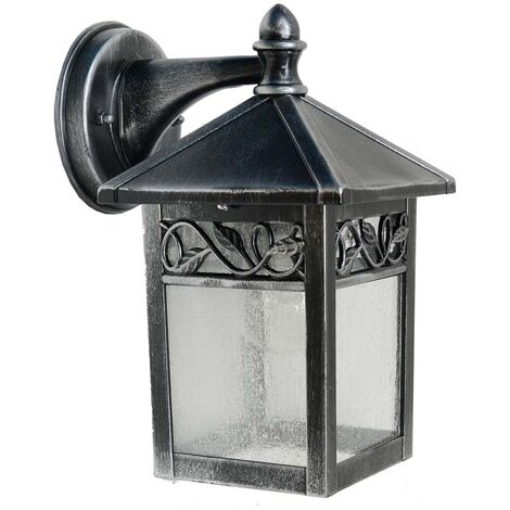 Lampada da parete per esterni lanterna in fusione di alluminio nero-argento  H 26,2 cm