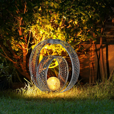 Lampada solare oriental ball luce decorativa giardino solare lampada solare  metallo per esterno, vetro craquelé, picchetto