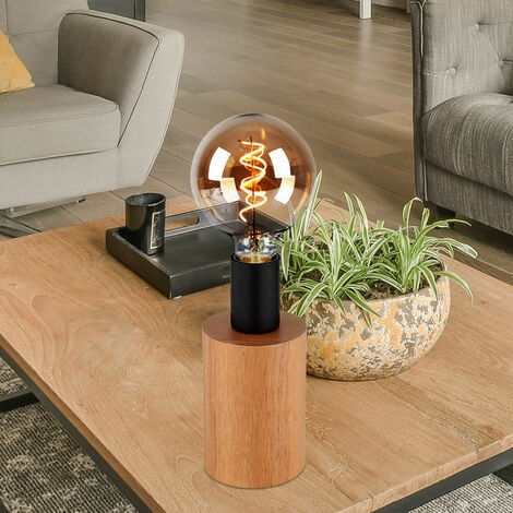 Lampada da tavolo vintage lampada da scrivania in legno lampada da comodino  industriale nera retro legno