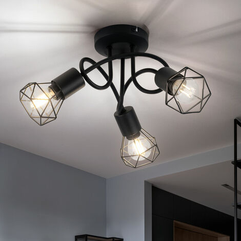 Plafoniera Vintage 6 Luci E27 – Lampadario Industriale Nero E Oro, Lunghezza 62 Cm, Per Soggiorno E Cucina