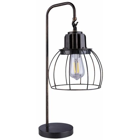Lampada da tavolo retrò lampada da tavolo in legno metallo nero, paralume  design a griglia, 1x