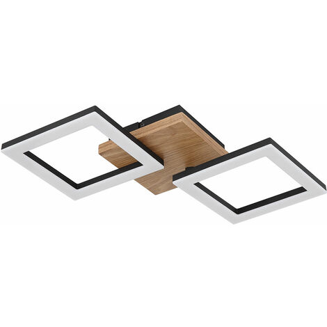 Lampada soggiorno lampada metallo nero plafoniera moderna lampada in legno,  elementi mobili, legno, 2x LED 18