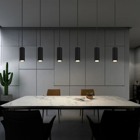 Lampada a sospensione nera 6 fiamme Lampada a sospensione metallo nero Lampada da pranzo a sospensione regolabile in altezza, metallo nero, 6 prese GU10, LxPxH 115x6x120 cm