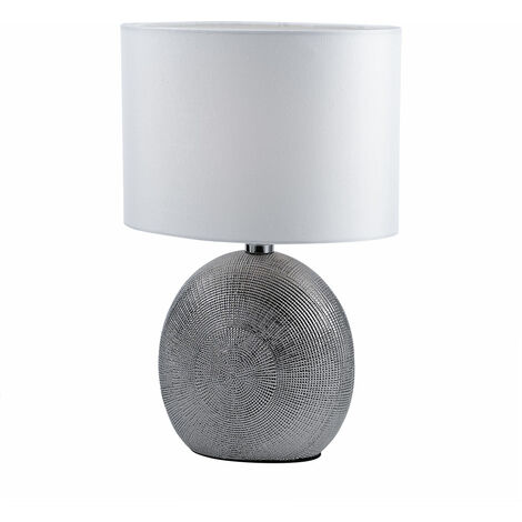 Lampada da tavolo, soggiorno, lampada da tavolo, ceramica, lampada da  comodino, bianco argento, camera da letto