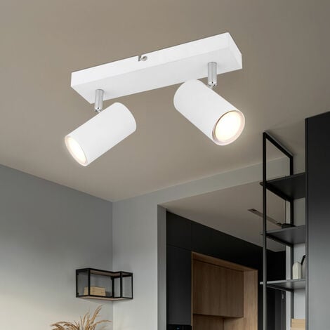 Plafoniera Spot 2 fiamme Faretto da soffitto bianco Lampada da soffitto  soggiorno con faretti orientabili, metallo