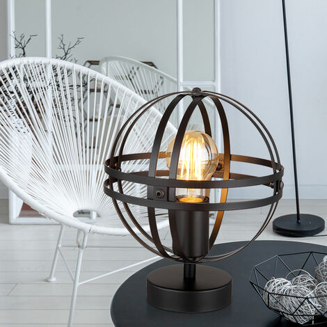 Lampada da tavolo retrò lampada da tavolo in legno metallo nero, paralume  design a griglia, 1x