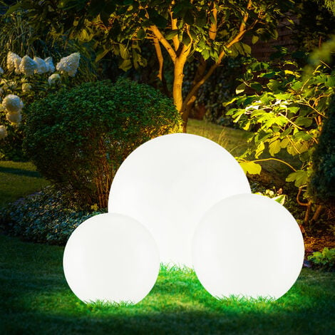 Luci solari a LED luci plug-in decorazioni da giardino luci esterne sfera  rotonda bianca con picchetto, IP44, batteria ricaricabile, plastica, bianco  argento, LED, set da 3