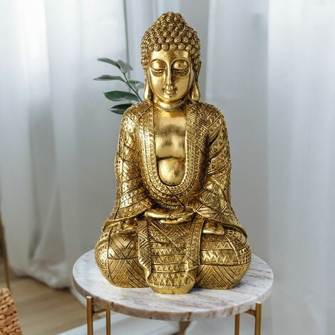 Figura di Buddha soggiorno figura decorativa decorazione della casa,  scultura asiatica, resina sintetica oro, LxLxA 12x10x20