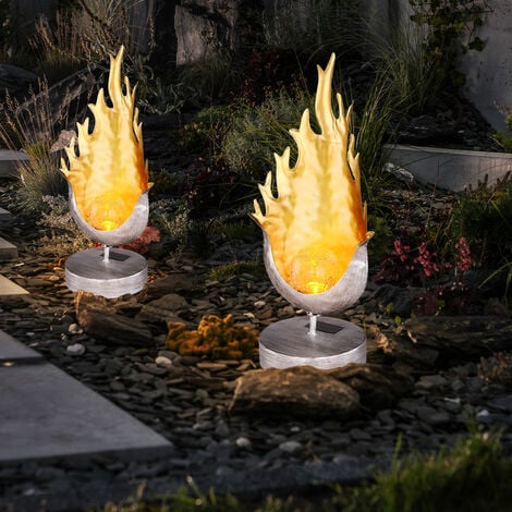 Lampada solare da tavolo lampada da terra decorazione da giardino effetto  fiamma oro batteria, metallo vetro