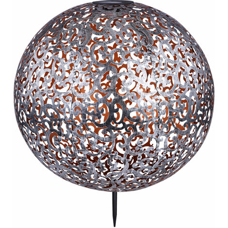 Lampada solare a sfera in metallo argentato, lampada solare per giardino,  lampada solare a sfera orientale