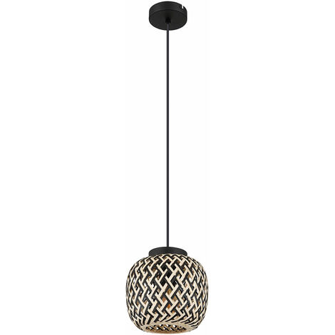 EGLO Ausnby Lampadario Vintage In Legno Di Rattan E Metallo Nero, Stile Scandinavo Boho, Altezza Regolabile, Attacco E27