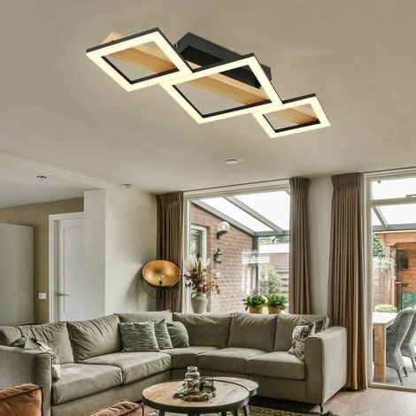 Plafoniera LED in legno lampada da soggiorno design plafoniera luce  quadrati, MDF metallo, 29W 1560Lm bianco