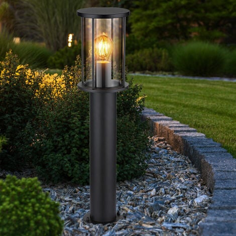 Piantana da esterno segnapasso nero lampione da giardino, base luce  resistente alle intemperie, vetro fumè acciaio