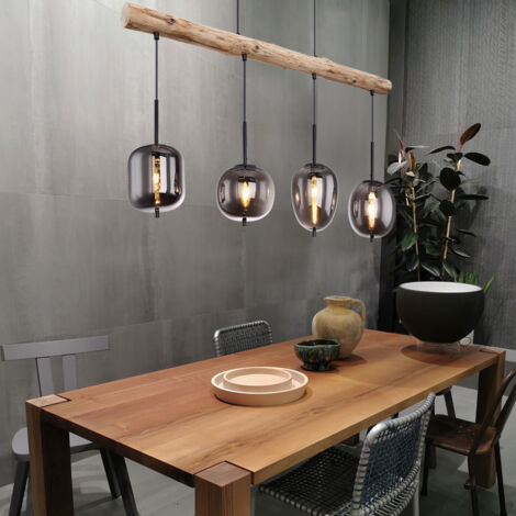 Lampadario Sospeso Quinteiro A 6 Luci - Metallico Nero Con Paralumi In Vetro Fumé/Trasparente, Altezza Max 152 Cm, Attacco E27, Stile Moderno/Retrò - 9