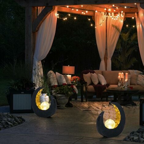 Lampada solare esterna falce di luna lampada da giardino lampada solare  batteria ricaricabile palla nera, plastica marrone, LED, LxA 9 x 30,5 cm