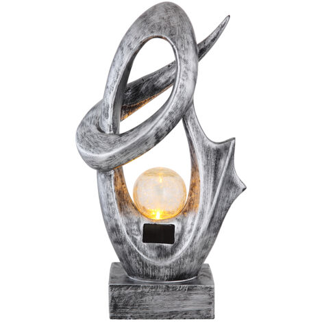 Lampada da esterno solare da giardino lampada da terrazza argento, LED effetto fuoco palla di vetro scoppiettante, 1x LED 3000K, LxLxA 25,5x11x45 cm