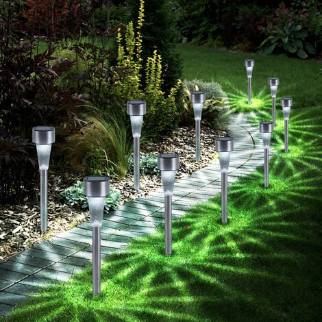Set di lampade solari a picchetto da terra, set di lampade solari da  giardino, spina da giardino, percorso luminoso per esterni, alluminio,  vetro