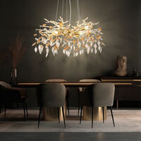 Lampada a sospensione lampadario lampadario lampadario da tavolo lampada in vetro foglie cristalli, metallo, 8x prese G9, DxH 61x120 cm