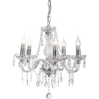 Lampadario lampada a sospensione lampada da soggiorno lampada da tavolo da pranzo Lustre 5 fiamme, metallo cromato, cristalli acrilici trasparenti, 5x E14, DxH 45 x 150 cm