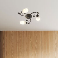 Plafoniera 3 faretti Plafoniera Lampada da soggiorno foglie di vetro color ruggine, metallo, 3x prese E14, DxH 50x14 cm