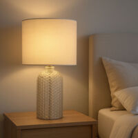 Lampada Da Tavolo In Cristallo E Tessuto - Bianco, Stile Americano Moderno, E27, Altezza 55 Cm, Per Soggiorno E Camera Da Letto - 6