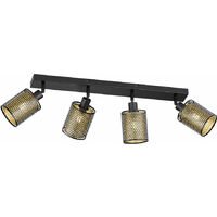 Faretto da soffitto, lampada da soggiorno, 4 fiamme, design a traliccio, faretti mobili, acciaio, nero dorato, 4 prese E14, LxPxH 64x10x18 cm