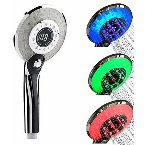 Pommeau de douche LED avec indicateur de température douchette LED à 3 couleurs avec 3 jets interchangeables en appuyant sur le bouton 
