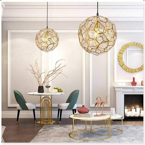 Plafonnier doré en acier inoxydable, moderne et minimaliste avec structure  polyédrique pour salle à manger, salon,
