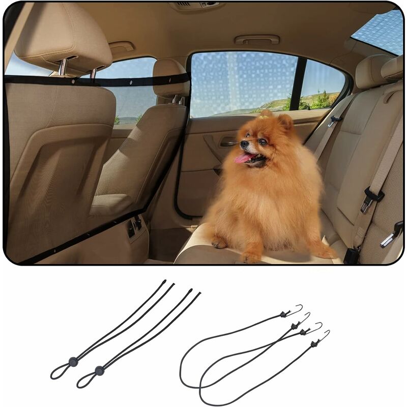Haustier-Auto-Sicherheitsnetz, langlebiges Hunde-Rücksitz-Absperrnetz mit  Haken und Riemen für Hunde (115 x 62 cm)