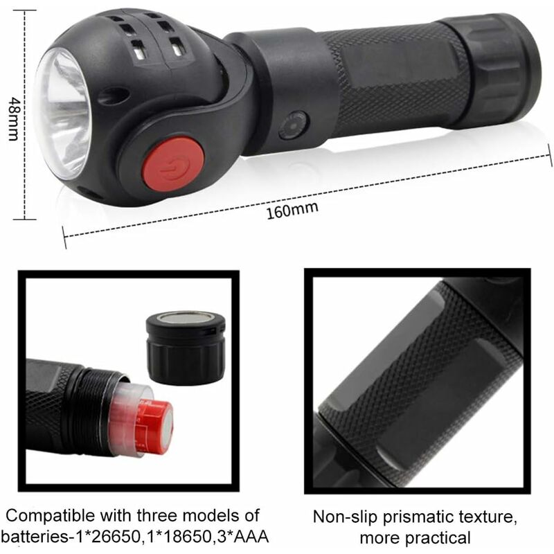 LITZEE USB Wiederaufladbare LED Arbeitsscheinwerfer Inspektionsleuchte T6 COB  360 ° Drehung Ultra leistungsstarke LED Taschenlampe mit 7 Beleuchtungsmodi  Camping Light