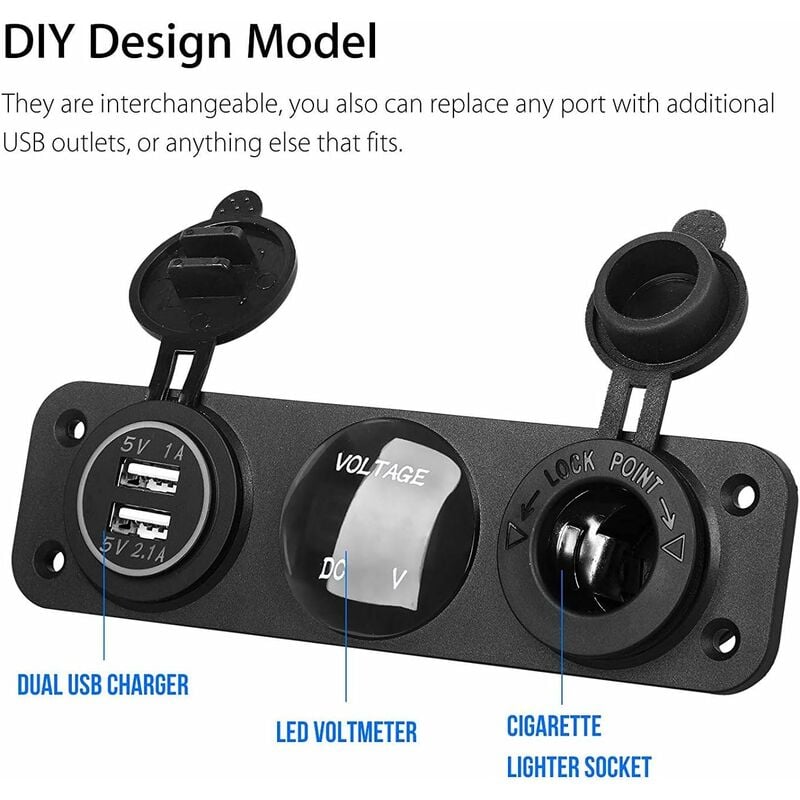 12V Dual USB Autosteckdose Ladegerät Steckdose & Led Digital Voltmeter &  Zigarettenanzünder Steckdose Splitter Adapter