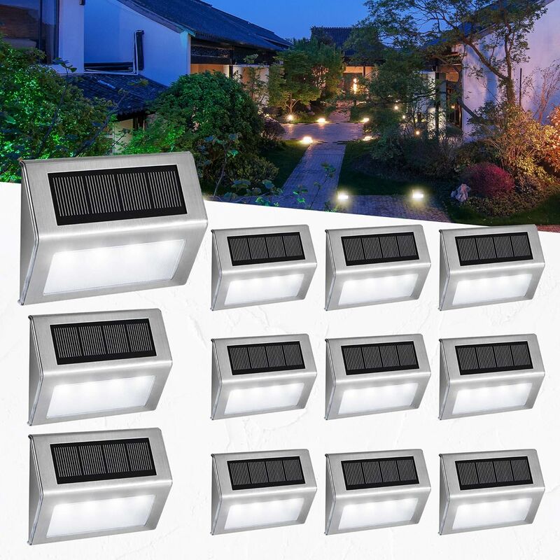 12LEDs Solar Dachrinne Außenleuchte Wegeleuchte Für Garten Kaltweiß Licht 4Stk 