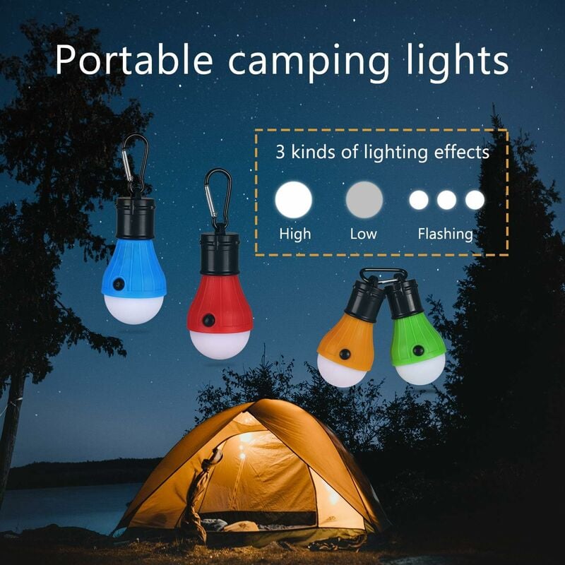 LITZEE Camping-Laterne, 4 x LED-Camping-Licht-Laterne, batteriebetriebene  Camping-Lampe, 3 Modi, wasserdicht, Notfall-Nachtlicht, tragbare  Taschenlampen für Camping, Wandern, Angeln, Jagd