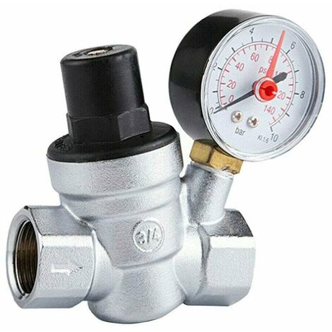 DN15 Einstellbares Wasserdruckminderventil mit Manometer, Druckmessgerät, 1/2  Zoll Wasserdruckminderer, Wasserdruckregler mit Manometer