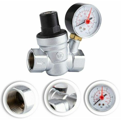 DN15 Einstellbares Wasserdruckminderventil mit Manometer, Druckmessgerät, 1/2  Zoll Wasserdruckminderer, Wasserdruckregler mit Manometer