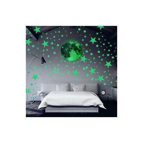 Wandtattoo selbstklebende Leuchtsticker 435 30cm und Kinderzimmer und Leuchtsterne fluoreszierende Leuchtsticker mit Mondsticker / Sternenhimmel für Leuchtpunkte