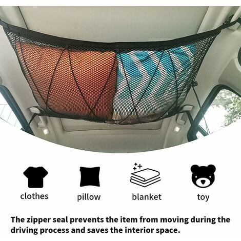 Auto-Aufbewahrungsnetz, Auto-Decken-Aufbewahrungsnetz, tragbarer  Gepäckträger mit Kordelzug, geeignet für Jeep Van SUV, Schwarz (Doppelseil)