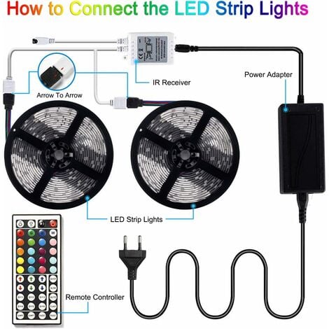 LITZEE LED-Streifen 10M, LED-Streifen 300 LED 5050 RGB SMD Mehrfarben-LED-Streifenlicht  mit Infrarot
