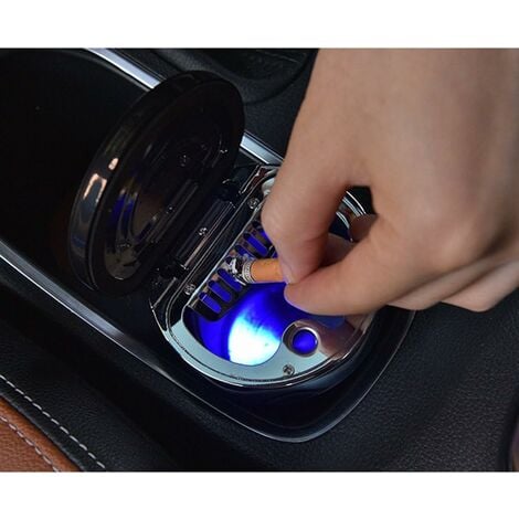 LITZEE Tragbarer Aschenbecher mit LED-Lichtkompass und Abdeckung, schwarz /  silber, für Auto