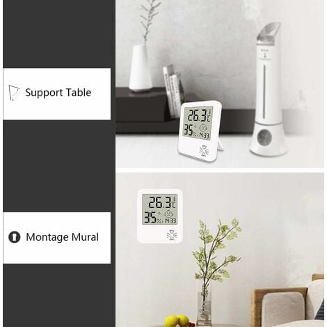 LITZEE Mini Hochgenaues digitales Anzeige und Küchengarten des Weiß usw. Indoor-Hygrometer-Thermometer für mit Heimthermometer Wecker Büro die Wohnkomforts Klappständer