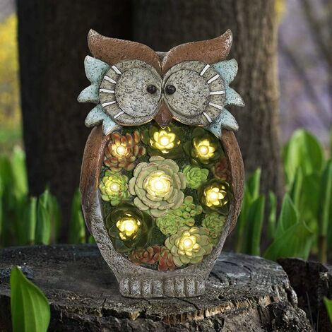 LITZEE Garten Tier Statue Dekoration, Solarbetriebene Harz Eule Solarlicht, Tierfigur Licht Lampe, Eulen Ornamente Outdoor, für