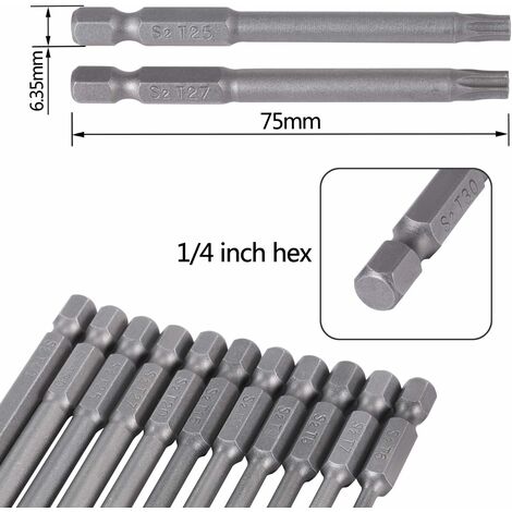 Profi Torx Bits T10 T15 T20 T25 T27 T30 T40 Bitsatz aus S2 Stahl mit Farbring 
