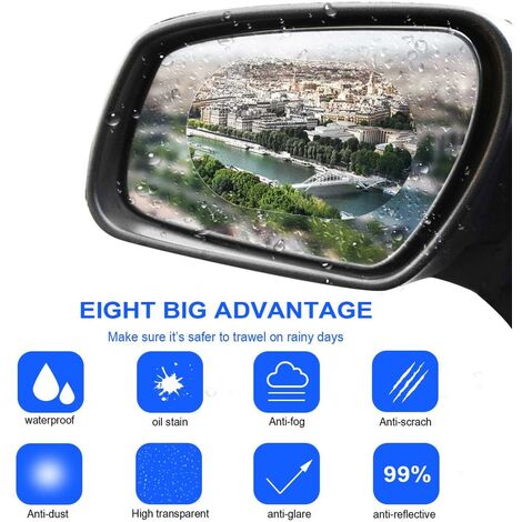 LITZEE 12 Stück Auto Rückspiegelfolie Wasserdichte Spiegelfolie Regenfeste  Nano Anti-Fog Autobeschichtungsfolie für Autospiegel und Seitenscheiben
